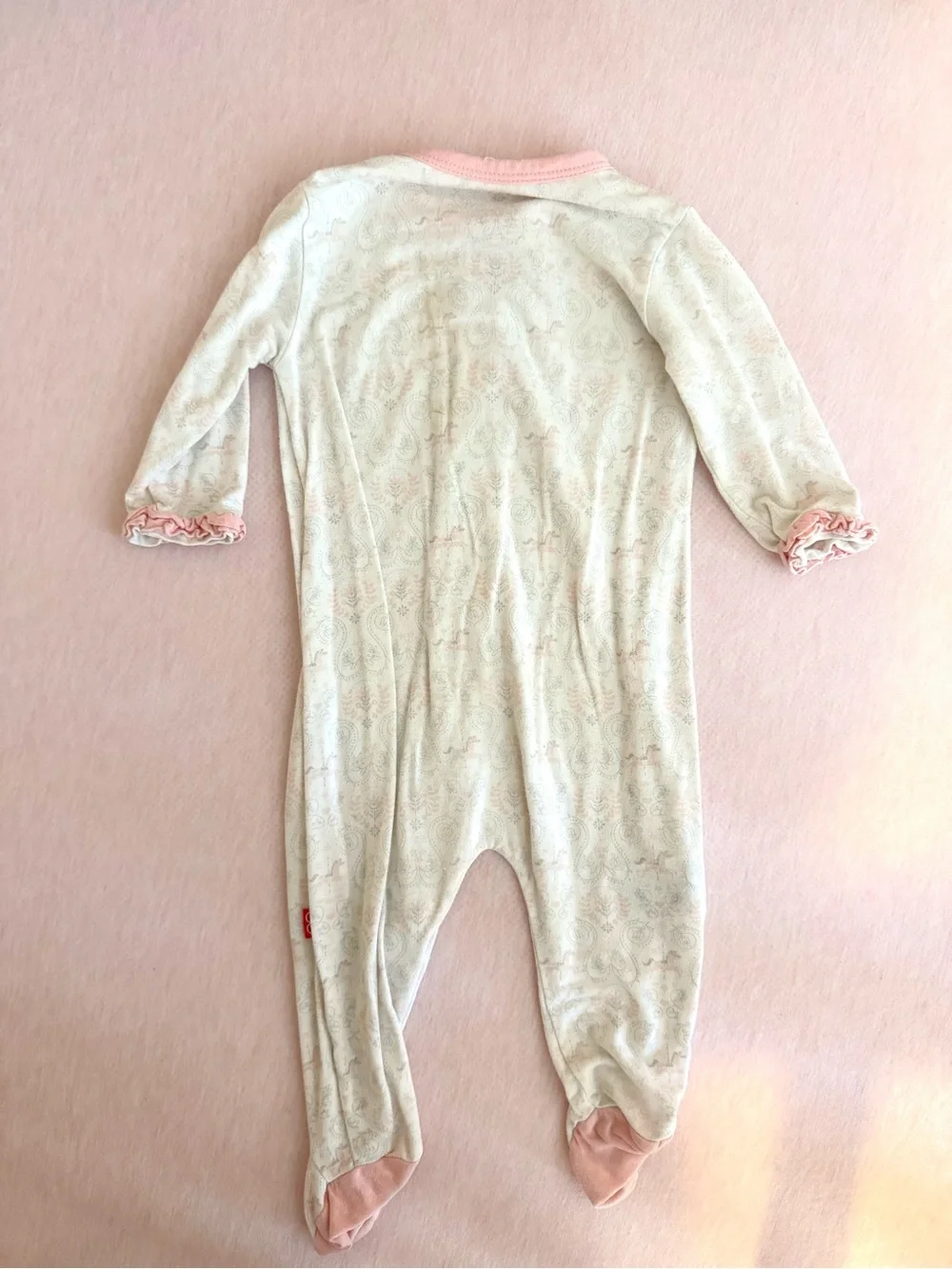 Magnetic Me Baby Girl One-Piece Footed Pajama Sleeper with Pink Ruffle Trim- 0-3